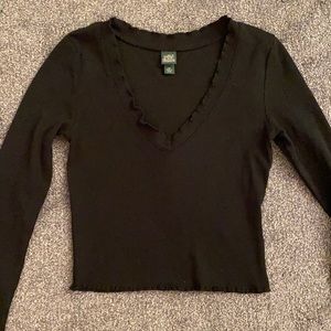 Black Wild Fable Waffled Long-Sleeve Crop Top